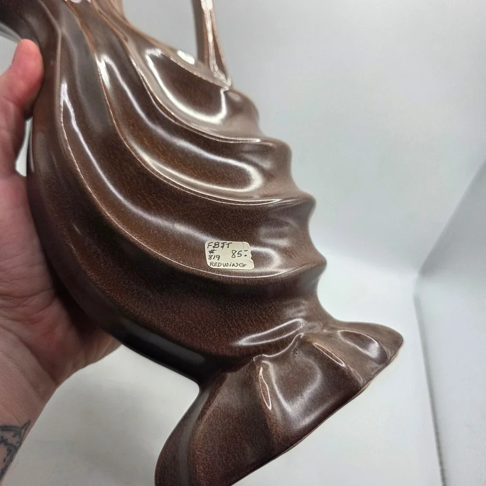 Red Wing Pottery 819 Brown Flecked Swirl Pitcher Vase Mid Century Modern Ceramic
